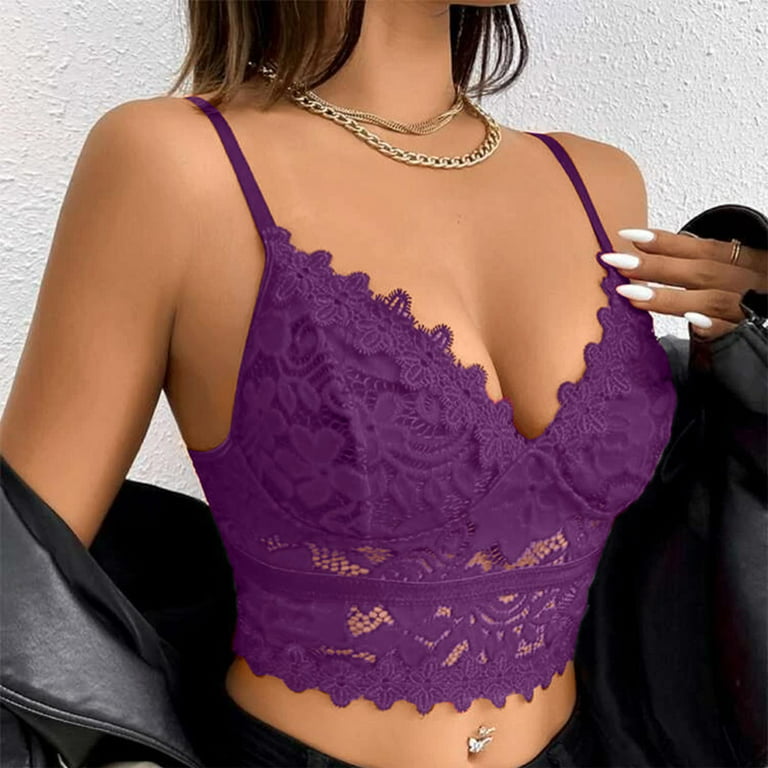 BIZIZA Womens Bra Bralette Sexy Lace Crop Top Plus Size V Neck Dark Purple  3X-Large