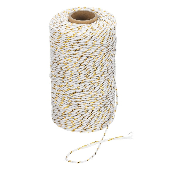 Uxcell 2mm x 109 Yard Cotton Butcher Bakers Twine for Gift Wrapping Arts Crafts Gardening, Gold White