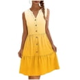thumbnail image 2 of Mifsaly Cotton Sleeveless Dresses Women V Neck A Line Midi Button Down Dress Tiered Skirt Gradient Elegant Wedding Guest Casual Summer Sundress M, 2 of 7