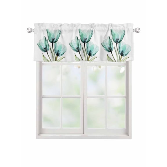 Valances for Windows Teal Tulips Rod Pocket Cafe Window Treatments Valance Curtains for Kitchen Bathroom Laundry Basement Windows 54"x18"