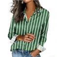 thumbnail image 5 of Abtuhar Women Button Shirts Fall Long Sleeve Print Striped Collar Satin Open Front Straight Hem Womens Tops, 5 of 5