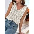 thumbnail image 3 of Women Summer Tank Top Trendy V Neck Crochet Sleeveless Shirts Sweater Vest White L, 3 of 6