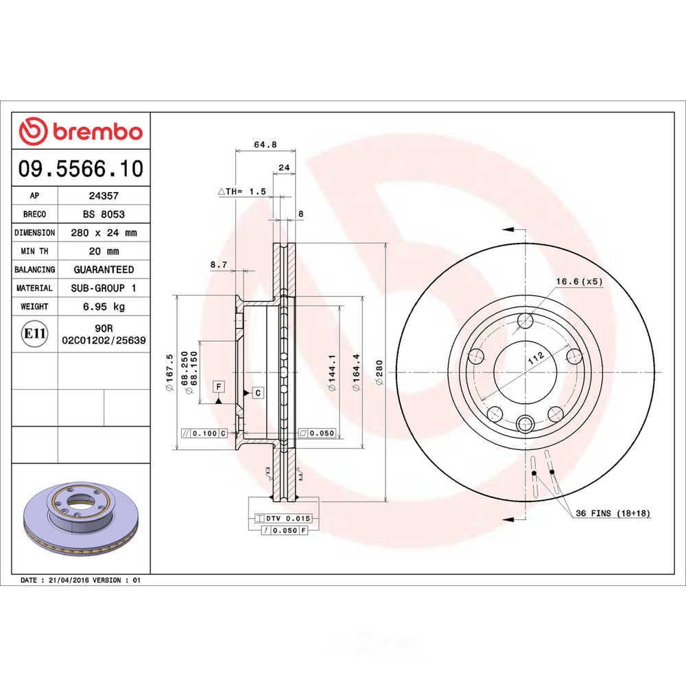 Brembo 09.5566.10 Premium Vented Brake Rotor