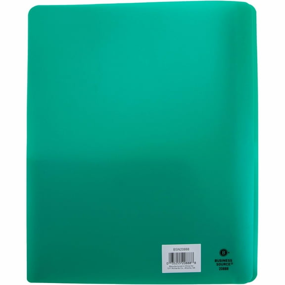 Business Source 3-Hole Punched Poly Portfolios Letter - 8 1/2" x 11" Sheet Size - 50 Sheet Capacity - 3 x Prong Fastener(s) - 2 Pocket(s) - Poly - Green - 1 Each