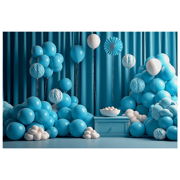 Blue Themed Backdrop Banner Decorative Party Supplies with Balloon Arch Paper Flowers and Table Decors for Photo Booth Birthday Party Celebrations Event Decorations