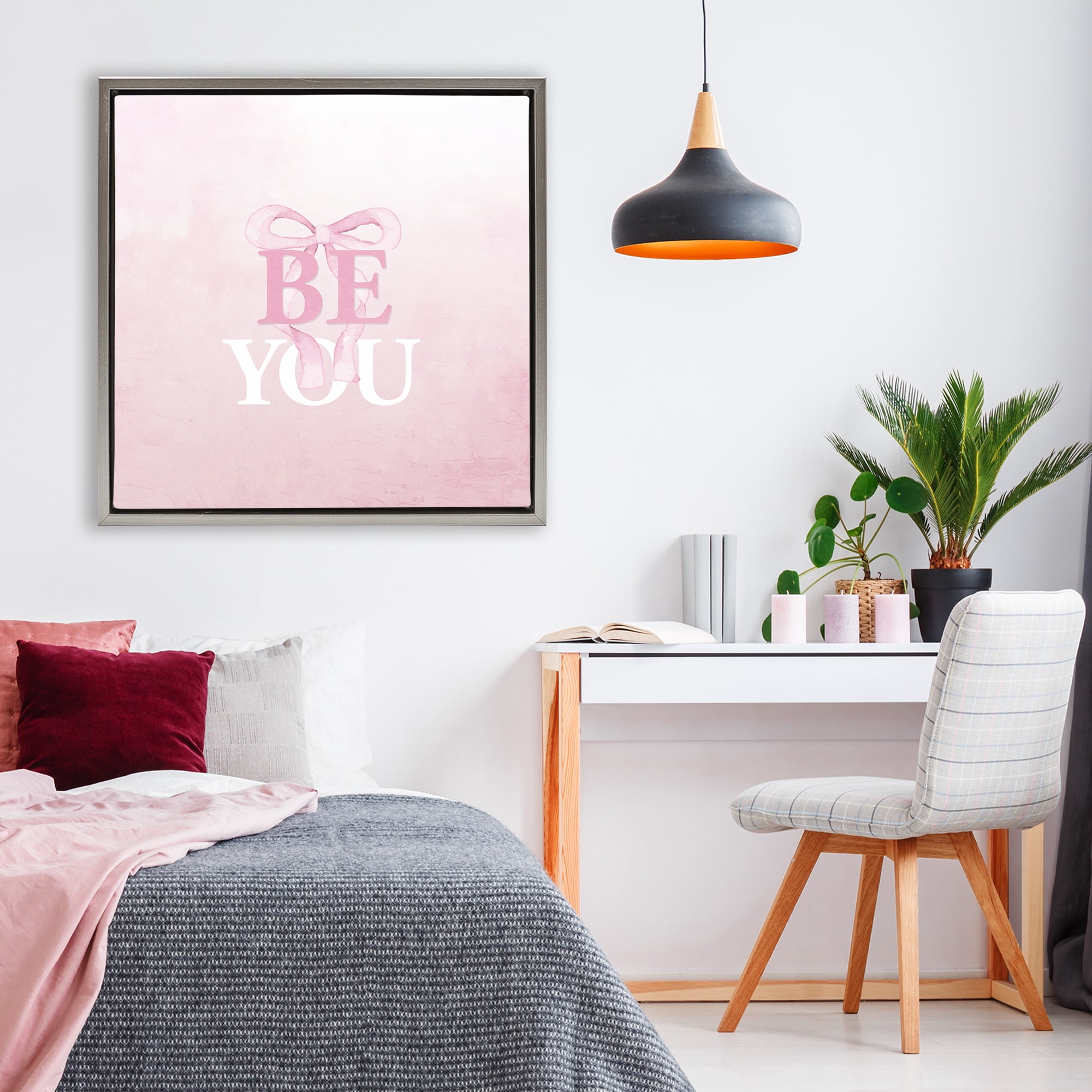 Feminine Be You Pastel Gray Framed Floater Canvas Wall Art, design by Kim Allen