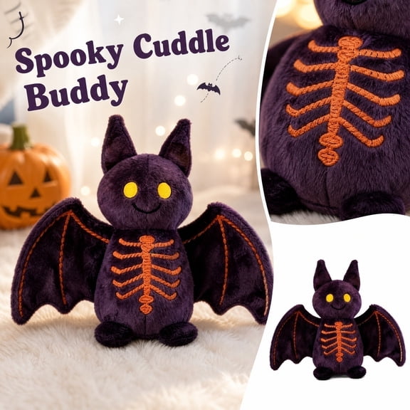 Cute Halloween Bat Plush Toys 9.84 Inch Soft Stuffed Animal with Skeleton Design for Halloween Gift and Party Decorations