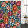 thumbnail image 2 of Boho Teal Flower Shower Curtain, Waterproof Shower Curtains for Bathroom, Spring Bohemia Chic Red Yellow Floral Washable Fabric Bathtub Curtain Set Bath Decor with 12 Hooks Stall 36"x72", 2 of 8
