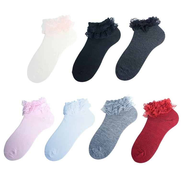 6 Pairs Ruffle Ankle Socks Lace Frilly Socks Fashion Women Girls