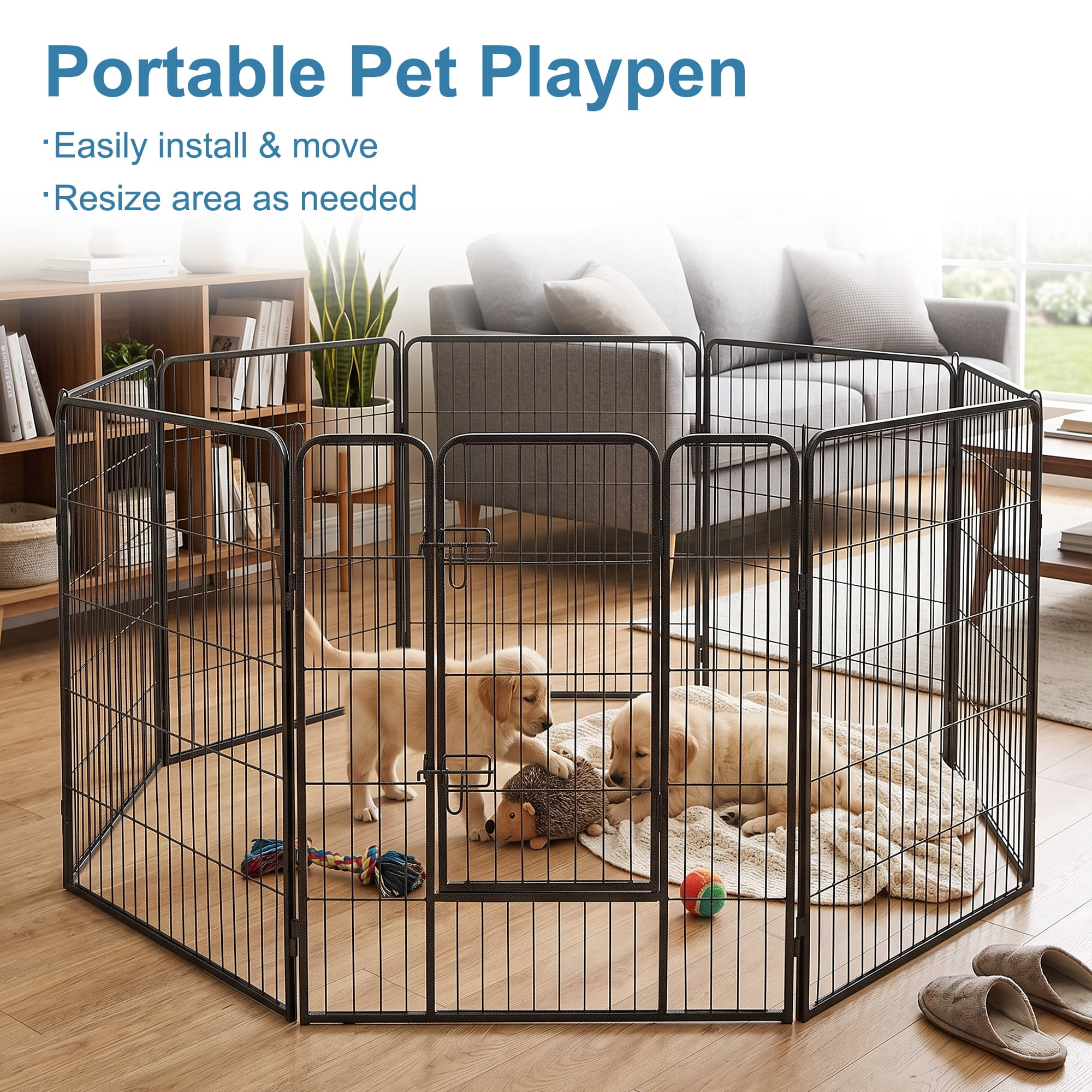LIVIZA 8 Metal Panel Pet Gates, Dog Playpen, Portable Wire Play Pen for Pets, 40" Tall Fireplace Fence Playard, Black