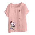 thumbnail image 4 of Blouses pour Femmes, Haut Décontracté en Lin Imprimé à Manches Courtes avec Boutons, 4 of 4