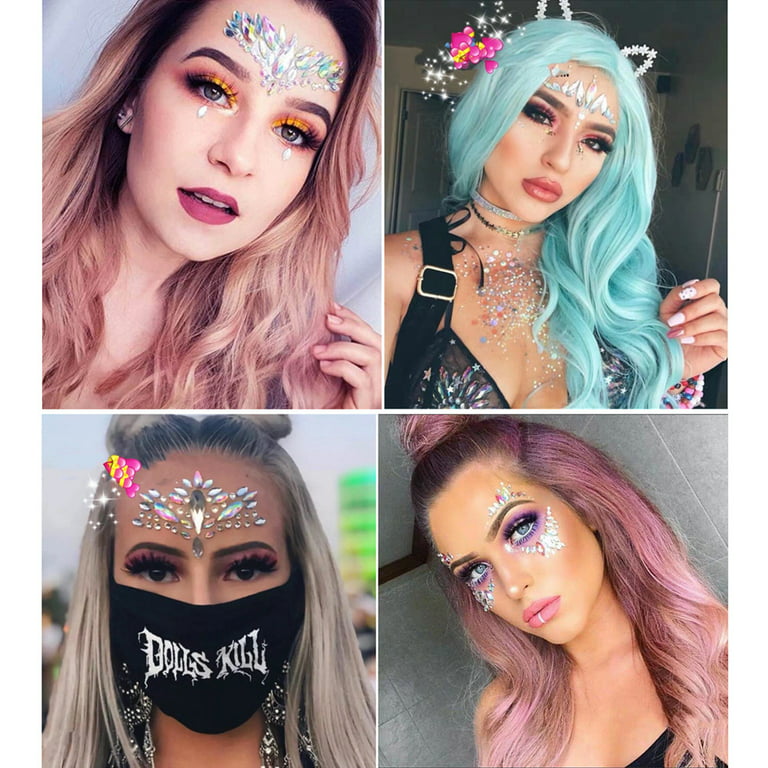 Face Gems Jewels Stick for Women Cosplay Mermaid Stick on Face Gems Eye  Jewels Makeup Rave Festival Party Carnival Body Jewels Golden Gems Stickers
