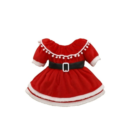

Genuiskids Toddler Girl Outfits Christmas Dress Tulle Dress Ruffle Princess Dress Double-Layer Hem Velvet Tutu Dress