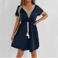 thumbnail image 4 of BUIGTTKLOP Boho Dresses for Women 2026 Lace V Neck Short Sleeve Sundress Casual Summer Flowy Comfy A Line Summer Dresses, 4 of 6