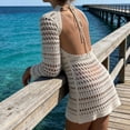 thumbnail image 4 of ZToonmas Women's Long Sleeve Crochet Beach Cover-up Dress Round Neck Hollow out Swim Tunic Sheer Knit Bikini Cover for Vacation, 4 of 7