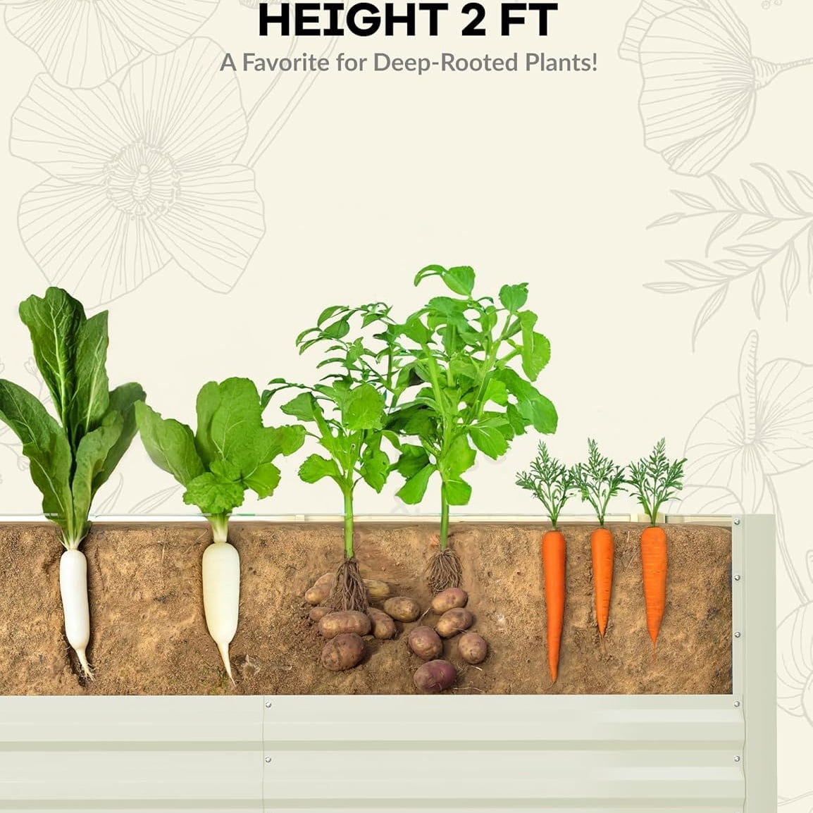 WildBreak Steel Raised Garden Bed 2 Pack, 6 x 3 x 2 ft, Metal Deep Root Planter Box, Beige