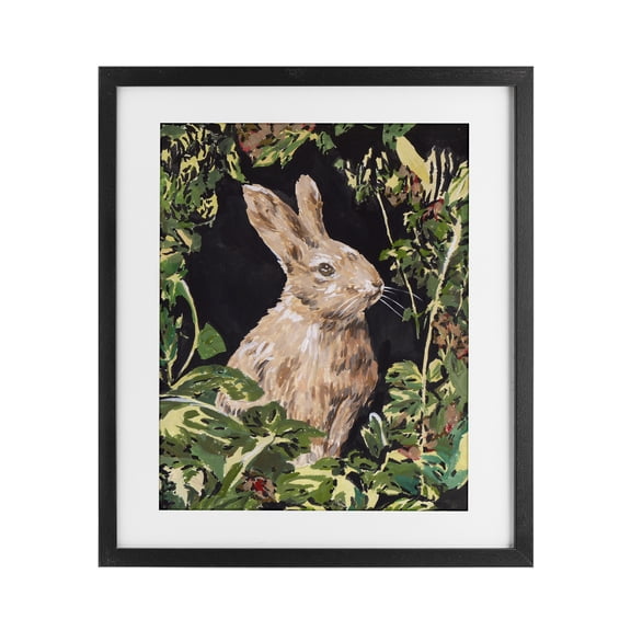 Stupell Industries Cottage Wreathed Botanicals Rabbit Black Framed Print Under Glass, 13 x 16, by Melissa Wang