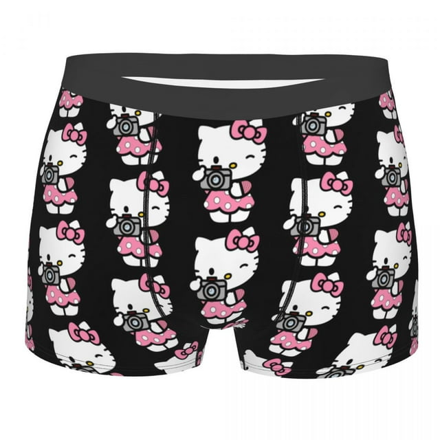 Hello Kitty Cartoon Underwear Male Printed Customized Kitty White Boxer Briefs Shorts Panties Breathable Underpants good