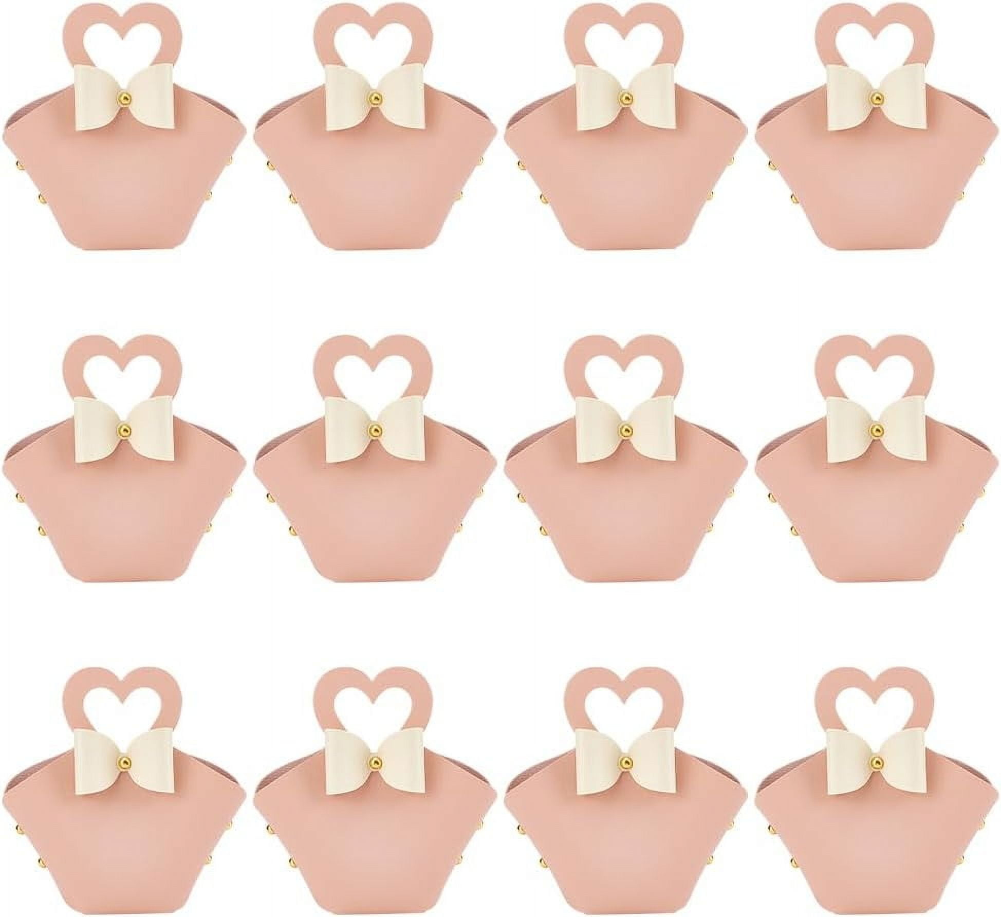 White 12 Sets PU Leather Bowknot Gift Box with Handle 6.3x4.9x2inch Reusable Leather White Treat Box with Gold Heart Handle Mini Handbag for Birthday Wedding Party Baby Shower