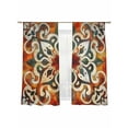 thumbnail image 2 of Burnt Orange Green Semi Sheer Curtains 63 Inch Length 2 Panels Set, Vintage Abstract Flowers Sheer Kitchen Curtain Privacy Voile Window Curtain for Living Room Bedroom Rod Pocket Drapes, 2 of 7