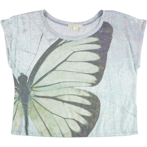 Forever 21 Womens Butterfly Graphic T-Shirt, Grey, Large