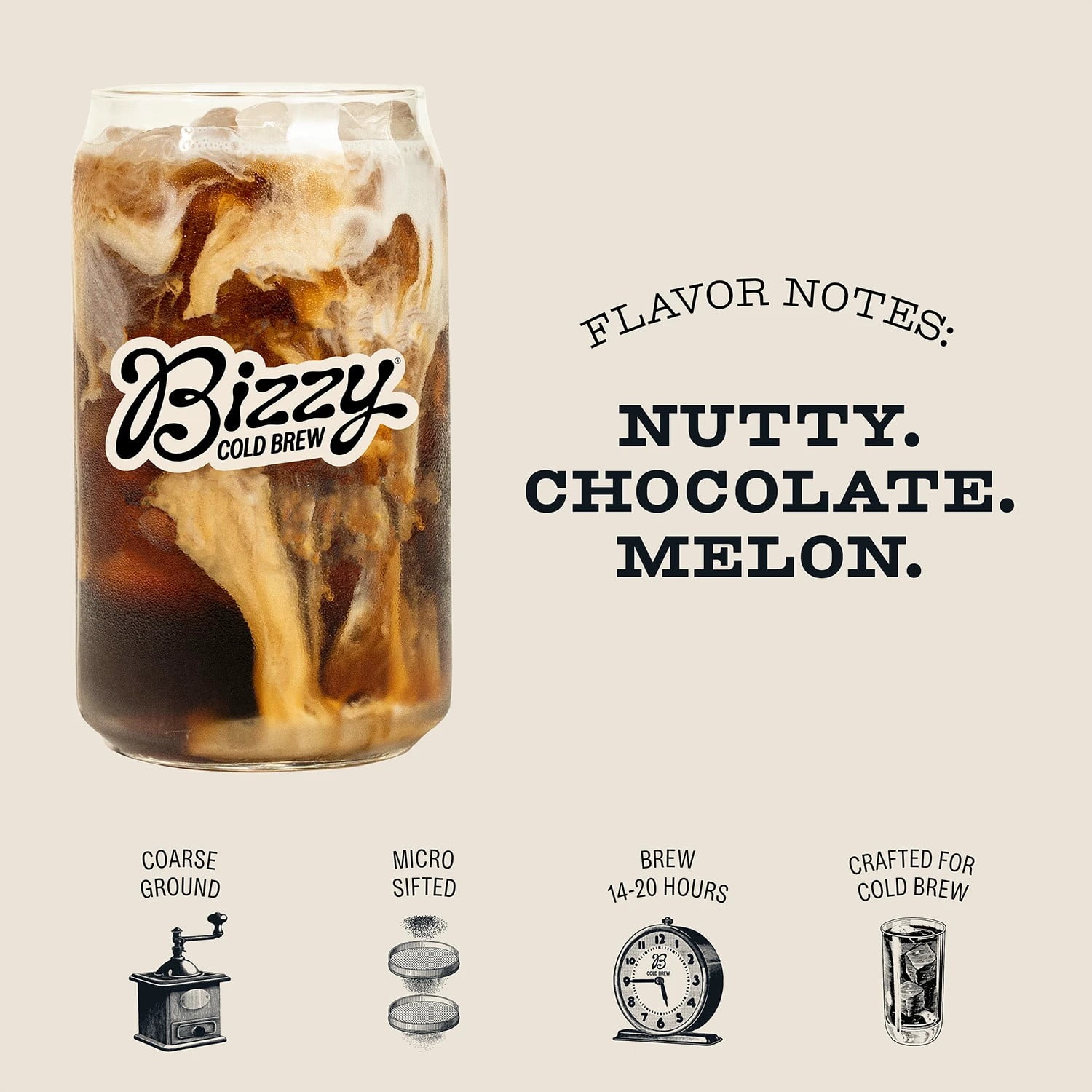 Bizzy Cold Brew Coffee | Decaf Blend | Water Process | Coarse Ground Coffee | Micro Sifted | Specialty Grade | 100% Arabica | Brew Bags | 12 Count | Makes 42 Cup
