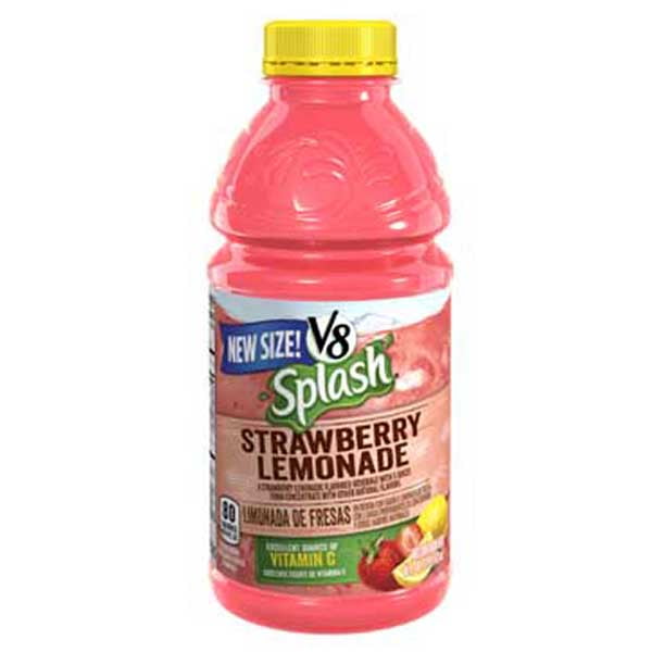 V8 Splash Strawberry Lemonade Juice 16 oz Plastic Bottles Pack of 12