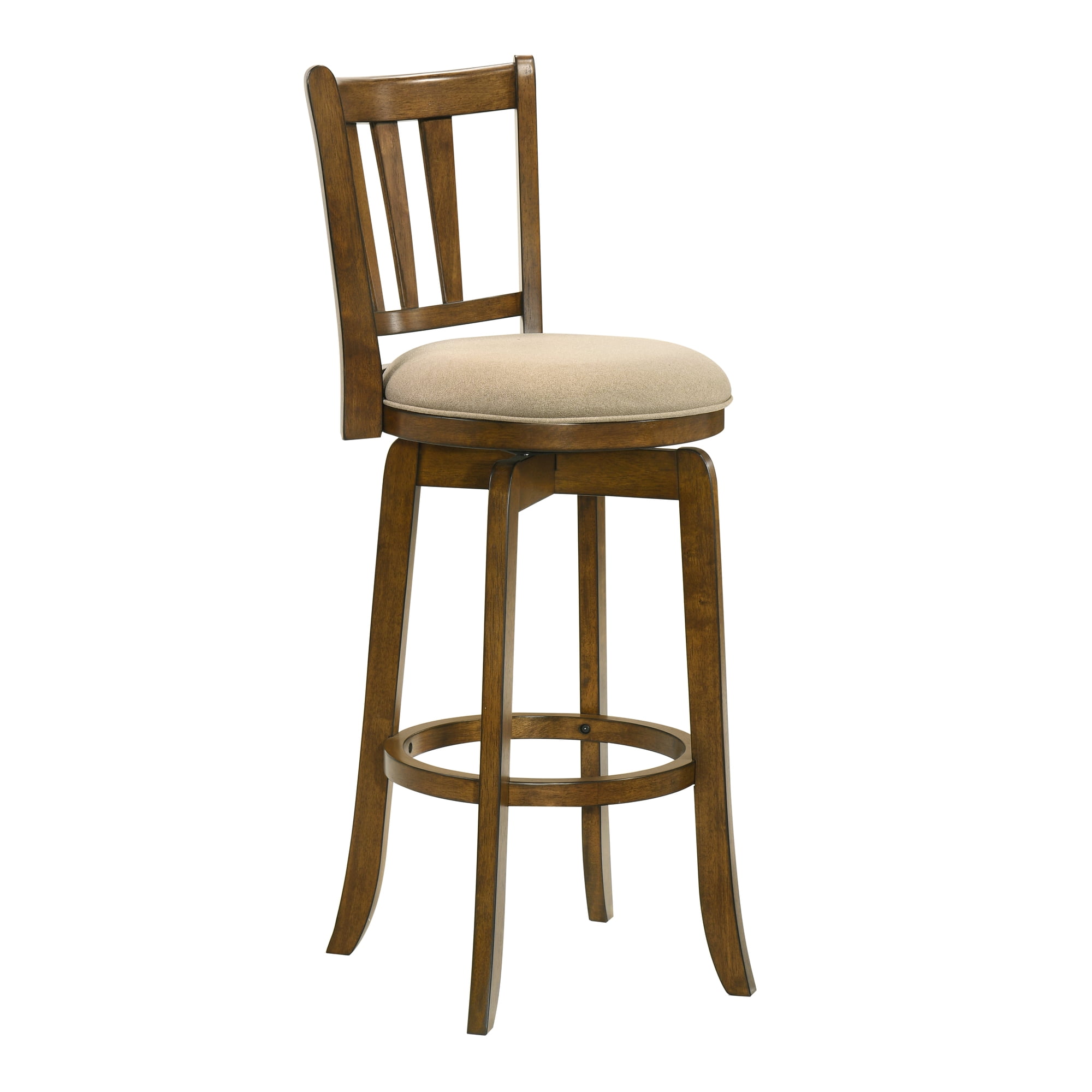 Wren Modern Farmhouse Swivel Wood Bar Height Kitchen Bar Stool in Sepia Brown Finish with Light Scone Fabric Upholstered Seat - Set of 4