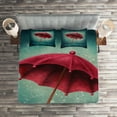 thumbnail image 2 of Ambesonne Teal Quilted Coverlet 3 Pcs, Retro Autumn Umbrella, Queen Size, Teal, 2 of 2