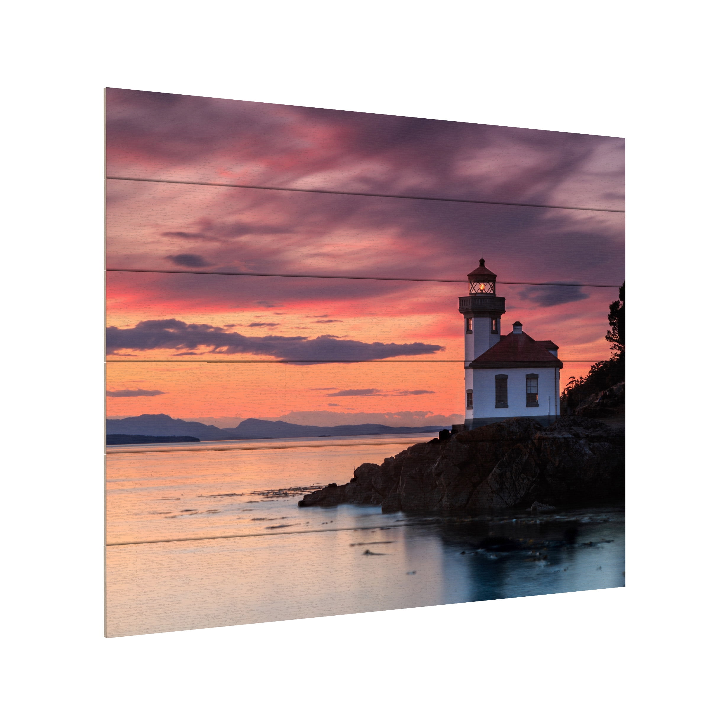Shawn/Corinne Severn 'Orange Sunset at Lime Kiln Lighthouse' Wood Slat Art 18x22