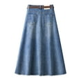thumbnail image 2 of High Waist Slimming Pleated Midi Skirt Women'S New Denim A-Line Long Skirt With Flowy Fall Style Casual Stretch Washed Staple, 2 of 5