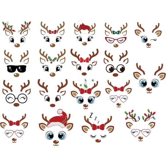 18 PCS Christmas Reindeer Face Stickers for Ornaments, Vinyl Decals DIY Craft Art Stickers for Christmas Ball/Water Bottles/Wine Glass, for Home Window Sticker Party Decorations