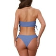 thumbnail image 3 of INSPIRE CHIC Women's Bandeau Drawstring Side Tie Ribbed Bikini Sets, 2 Piece Strapless Top Triangle Bottom Swimwear Bathing Suits Large Light Blue, 3 of 5