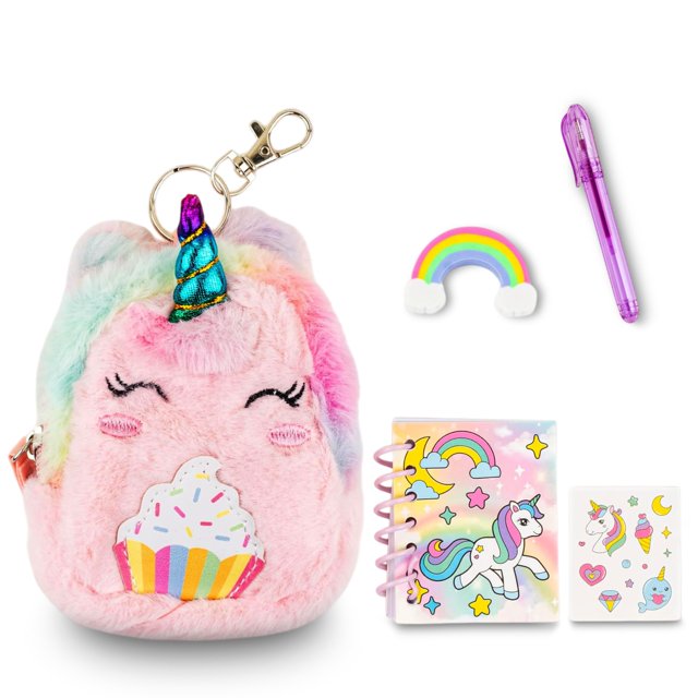 VOTUM Llavero con diseño de unicornio para mochilas, bolsos, llaves de coche con juego de papelería, incluye pegatinas de borrador de bolígrafo de gel para mini cuaderno, regalo portátil y divertido p