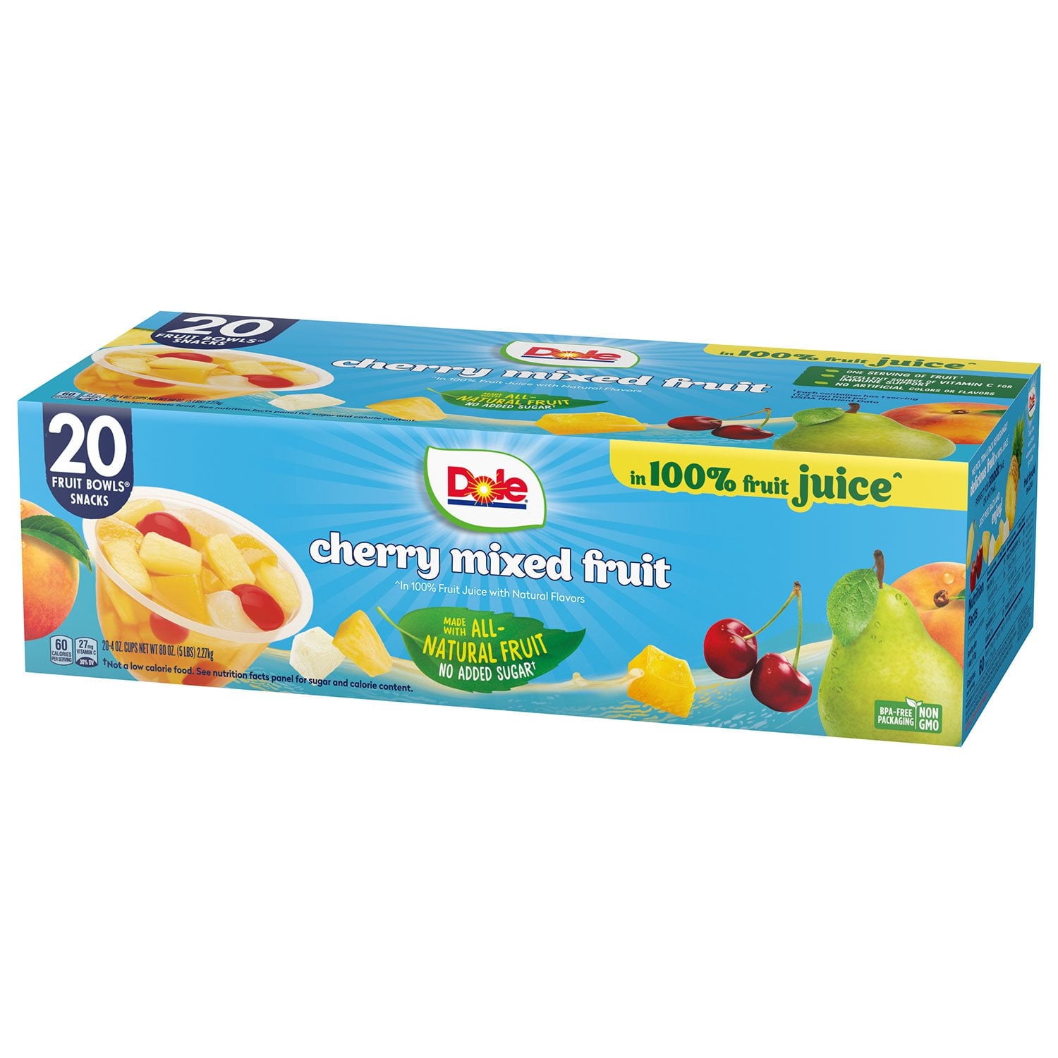 Dole Fruit Bowls Cherry Mixed Fruit in 100% Juice, 4 oz., 20 pk. With White Bowl By OMA