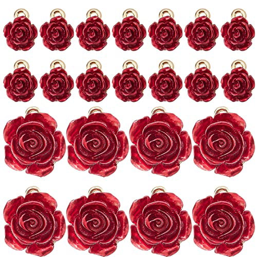 1 Box 30Pcs Rose Charms Flower Charm Connectors Valantine's Day Love Charms  Linking Connector for Jewelry Making Charms Alloy Links Double Loops Charm