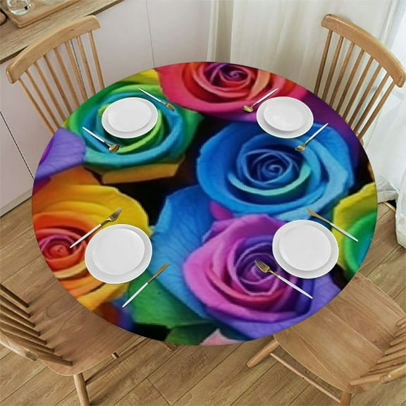 HAOXIT  Round Tablecloth Blue and White Porcelain Floral Mexican Talavera Table Cloths Waterproof for Party Dining Holiday Banquet 31-35