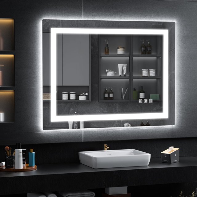LED Mirror for Bathroom x Backlit + Front Lighted Bathroom Mirror with Lights HighDensity Double Light Strips Colors ShatterProof Fog and Brightness Memory
