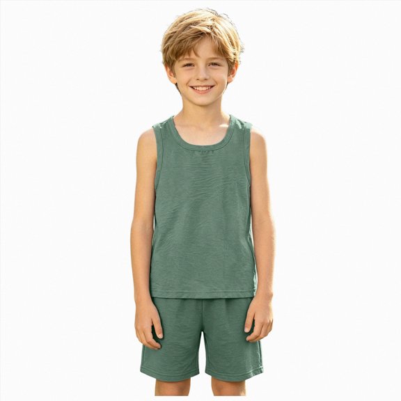 Kogui Boys Tank Tops Shorts Set Cotton 2 Piece Outfits for Boys Girls Athletic Shorts Sleeveless Shirts Kids Clothing Set Summer 3 6 Months (Green,3-6 Months)