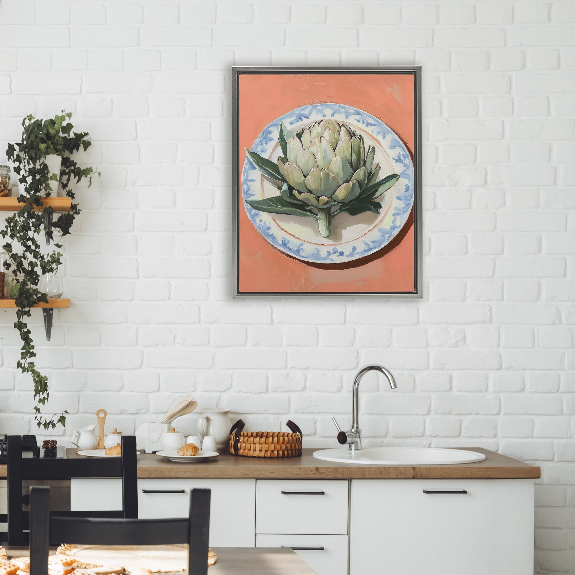Stupell Industries Retro Artichoke over Orange Gray Framed Floater Canvas Wall Art, design by The Prints Vibe