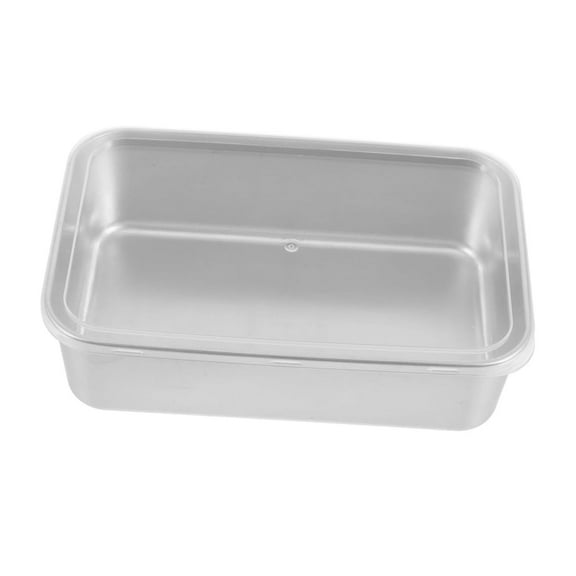 Stainless Steel Rectangle Plate,9.8x7.8x2 In Rectangle Food Storage Box with Clear Lid,Reusable Metal Steam Tray for Cake,Baking