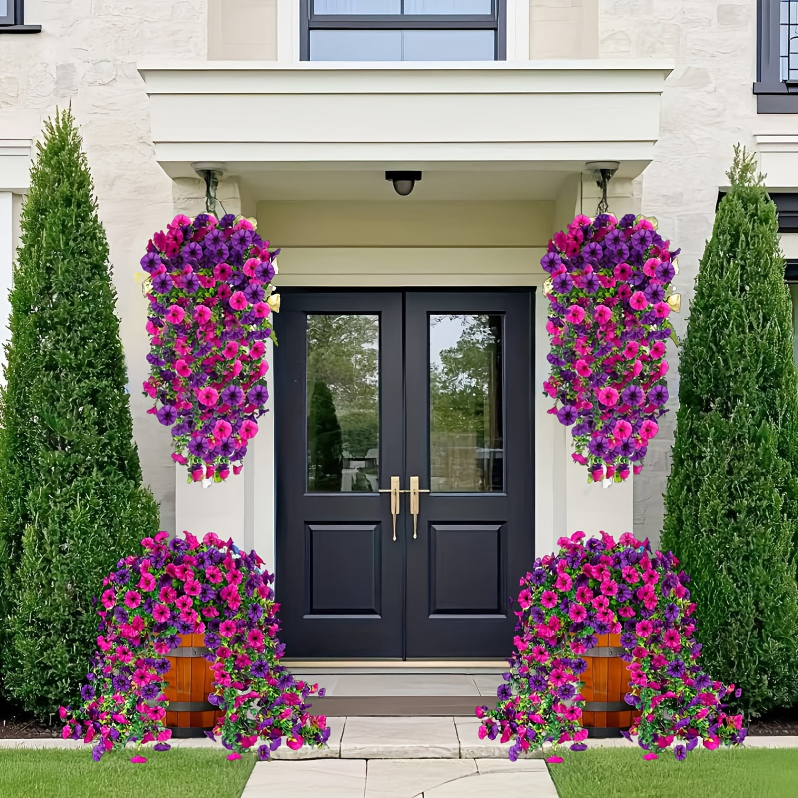 30in Artificial Hanging Petunias for Wedding Party, Reusable Faux Hanging Flowers, Fake Trailing Plants for Event Backdrop Garden Party Decor