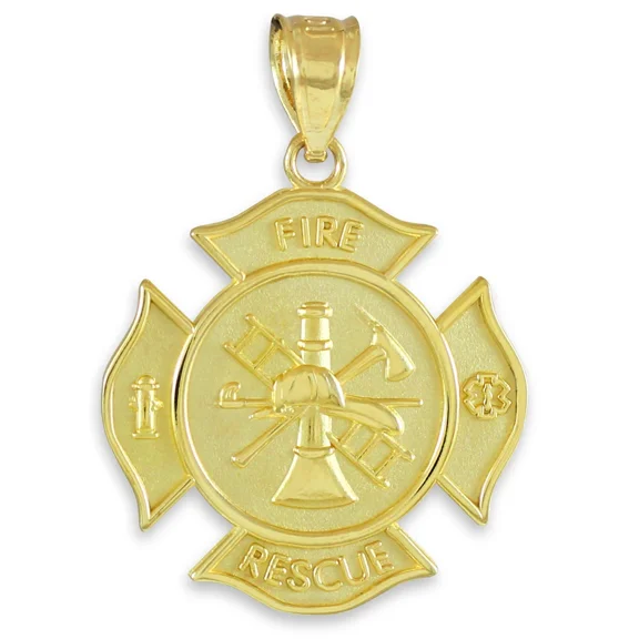 Solid Gold Fire Department Firefighter Badge (10K Yellow Gold, Pendant)