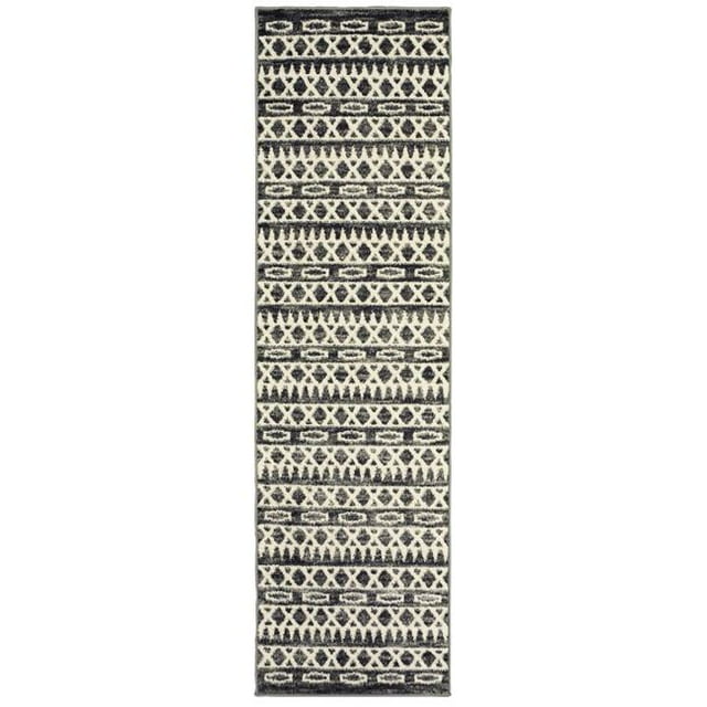 LR Resources MATRI81175TIG2175 2 ft. 1 in. x 7 ft. 5 in. Matrix Rectangle Runner Rug, Titanium & Gardenia