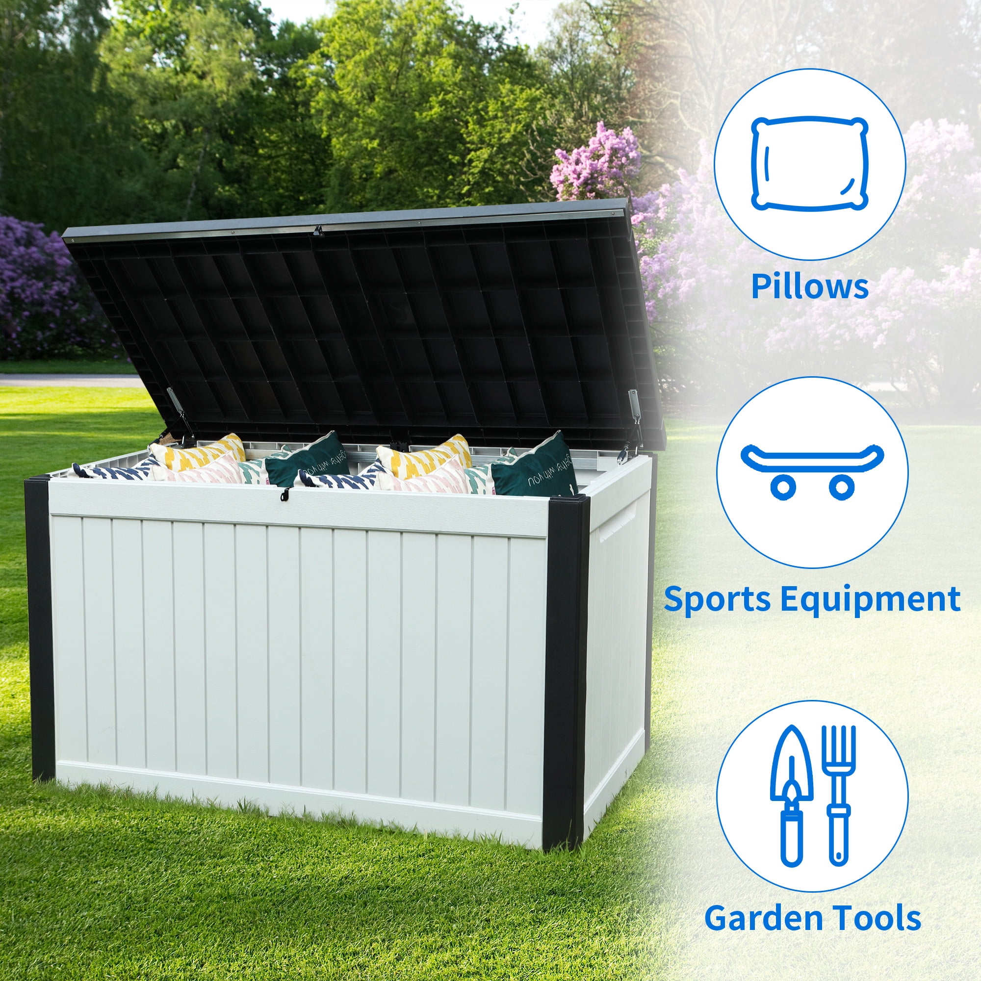 Dextrus Extra Large Outdoor Deck Box - 230 Gallon Capacity for Outdoor  Furniture, Gardening Tools, and Sporting/Pools Gear - Durable Weather  Resistant Resin, Secure Locking System (Black&White1) 