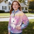 thumbnail image 3 of Uorisanigo Girls Half Zip Cropped Pullover Sweatshirt Rainbow Axolotl Long Sleeve Pullover Top Oversized Sweatshirts for Kids Quarter Zip Hoodies for Fall Winter Spring, 3 of 7