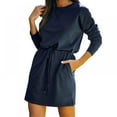 thumbnail image 2 of Robe Courte à Manches Longues avec Poche pour Femmes Printemps Été Col Taille Haute, 2 of 5