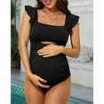 thumbnail image 4 of Beautyin Ruffle One piece Maternity Bathing Suits for Women Ribbed Tie Knot Maternity Swimsuit Cutout Ruched Pregnancy Swimwear, 4 of 7