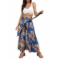 thumbnail image 5 of hirigin Women Boho High Waist Wide Leg Pants Summer Casual Palazzo Flowy Front Ties Beach Trousers Bohemian Clothes, S/ M/ L/ XL, 5 of 8