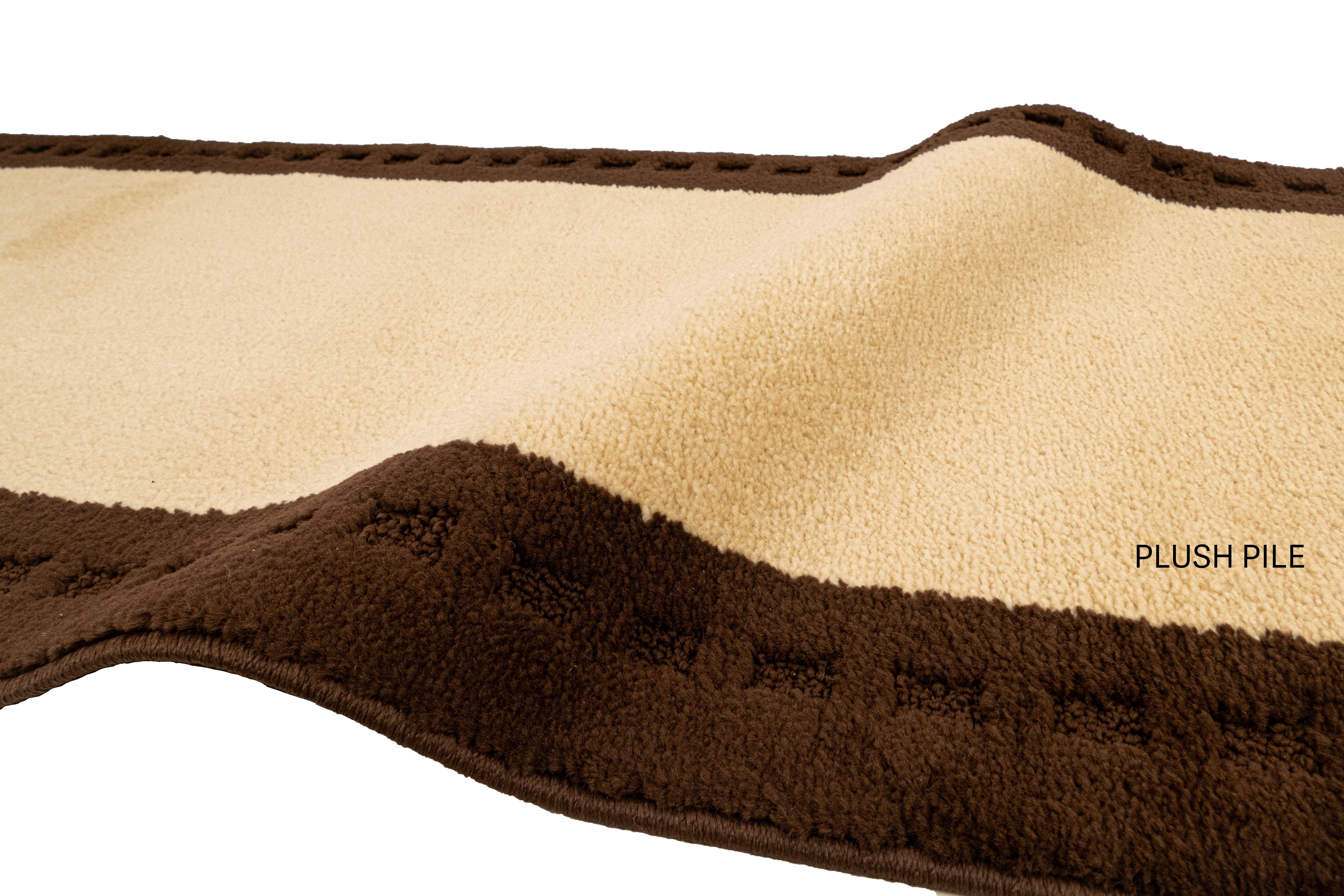 Custom Size Anti-Slip Machine Washable Medium Profile Cut Pile Cream Bordered Brown Runner Rugs ( 17' x 26")
